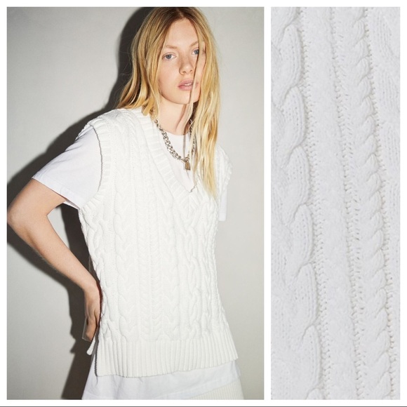 NWT. Bershka White Oversize Cable-Knit Vest. Size M-L. - Picture 2 of 9